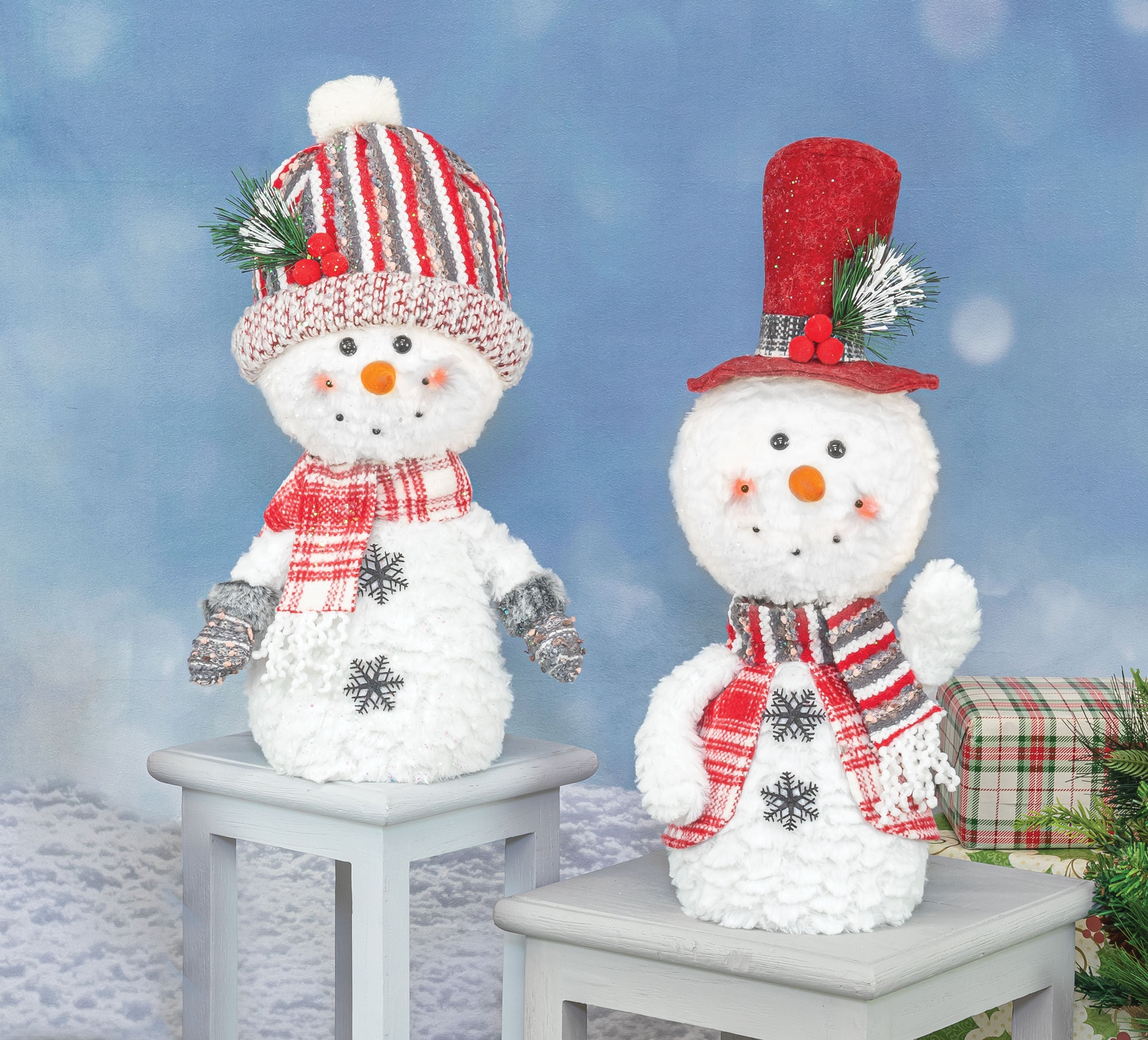 Indoor Snowman Set of 2 Plush Bobble Christmas Decor