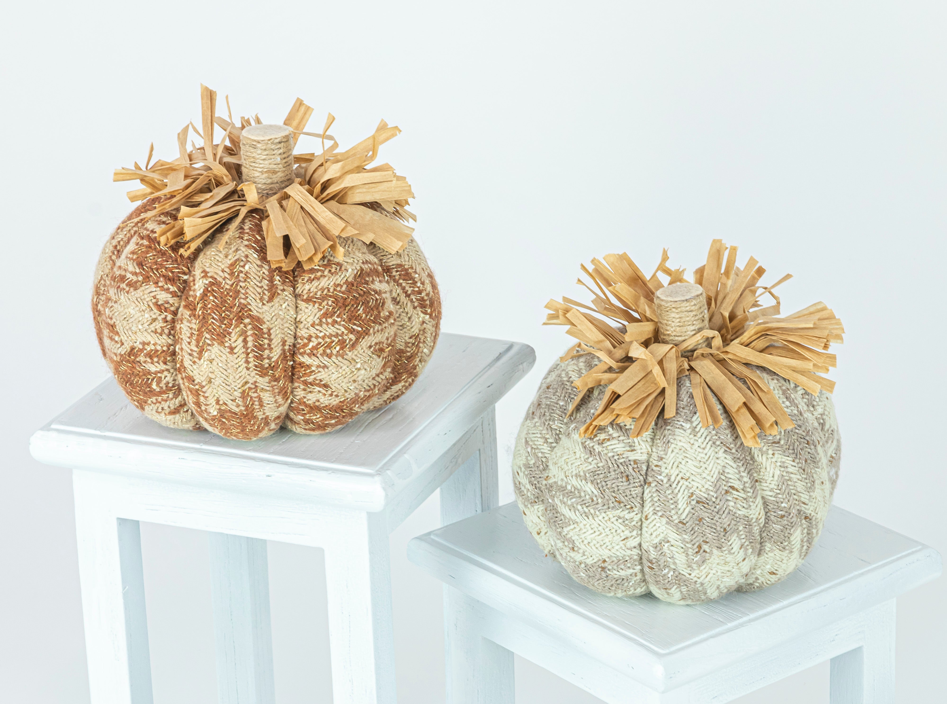 Harvest Time Herringbone Plush Pumpkin Set of 2