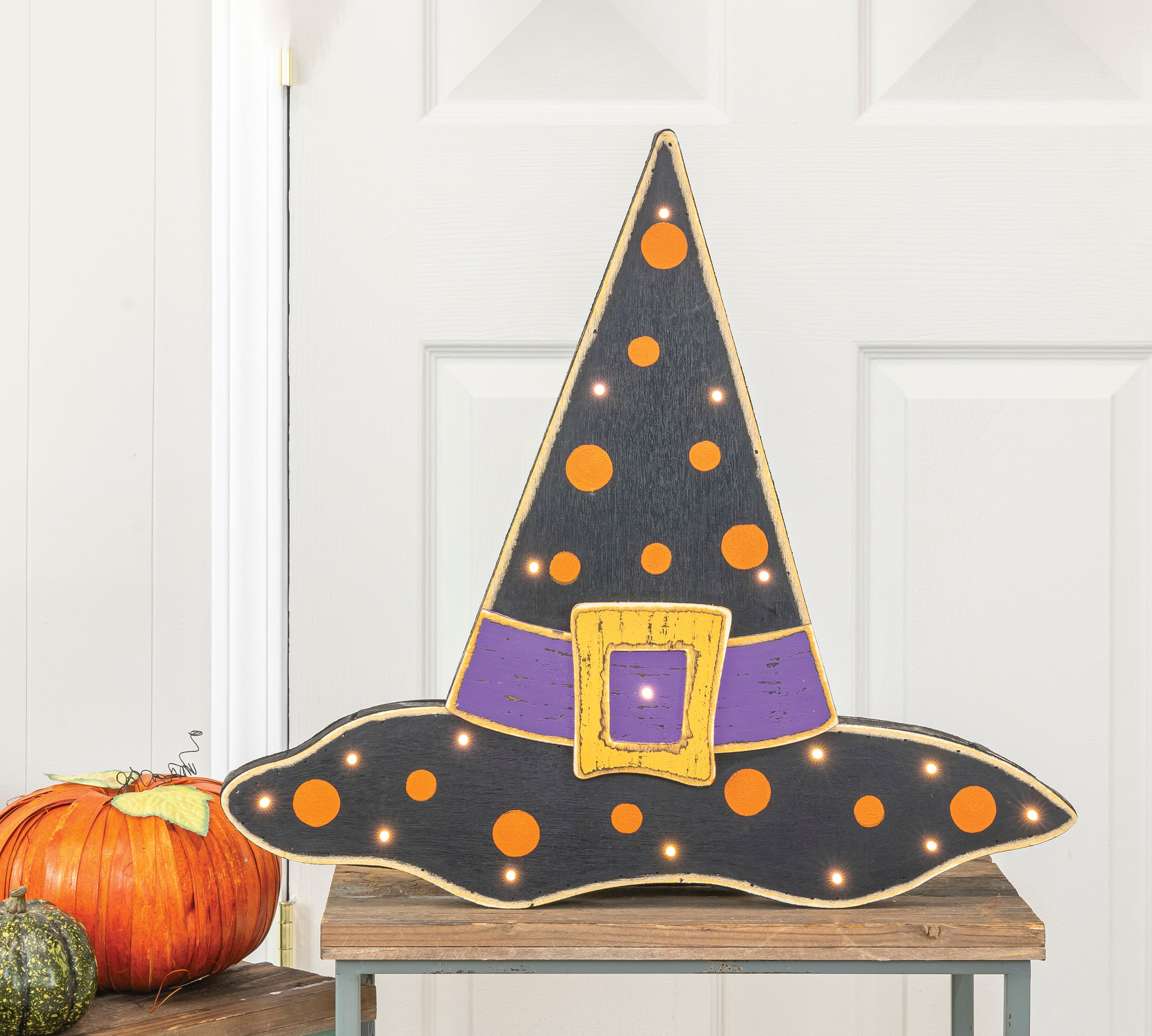 Witch's Hat Light-Up Wooden Halloween Greeter