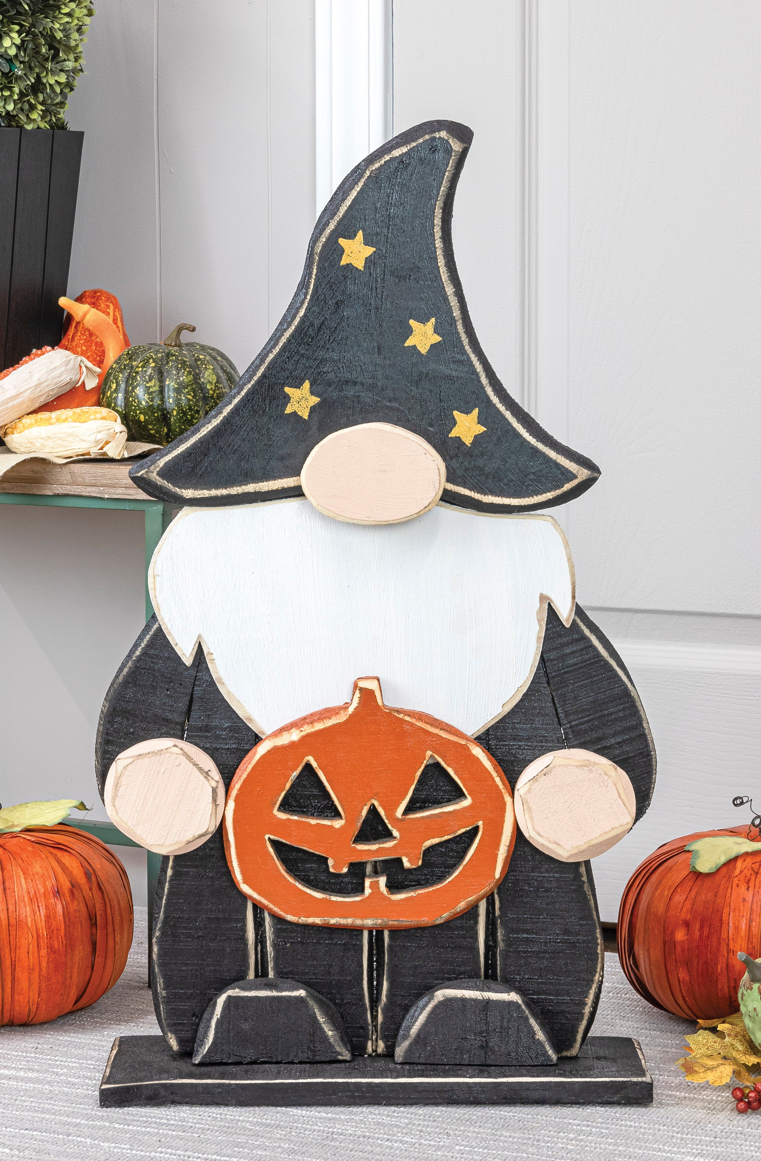 Wizard Gnome Wooden Halloween Greeter