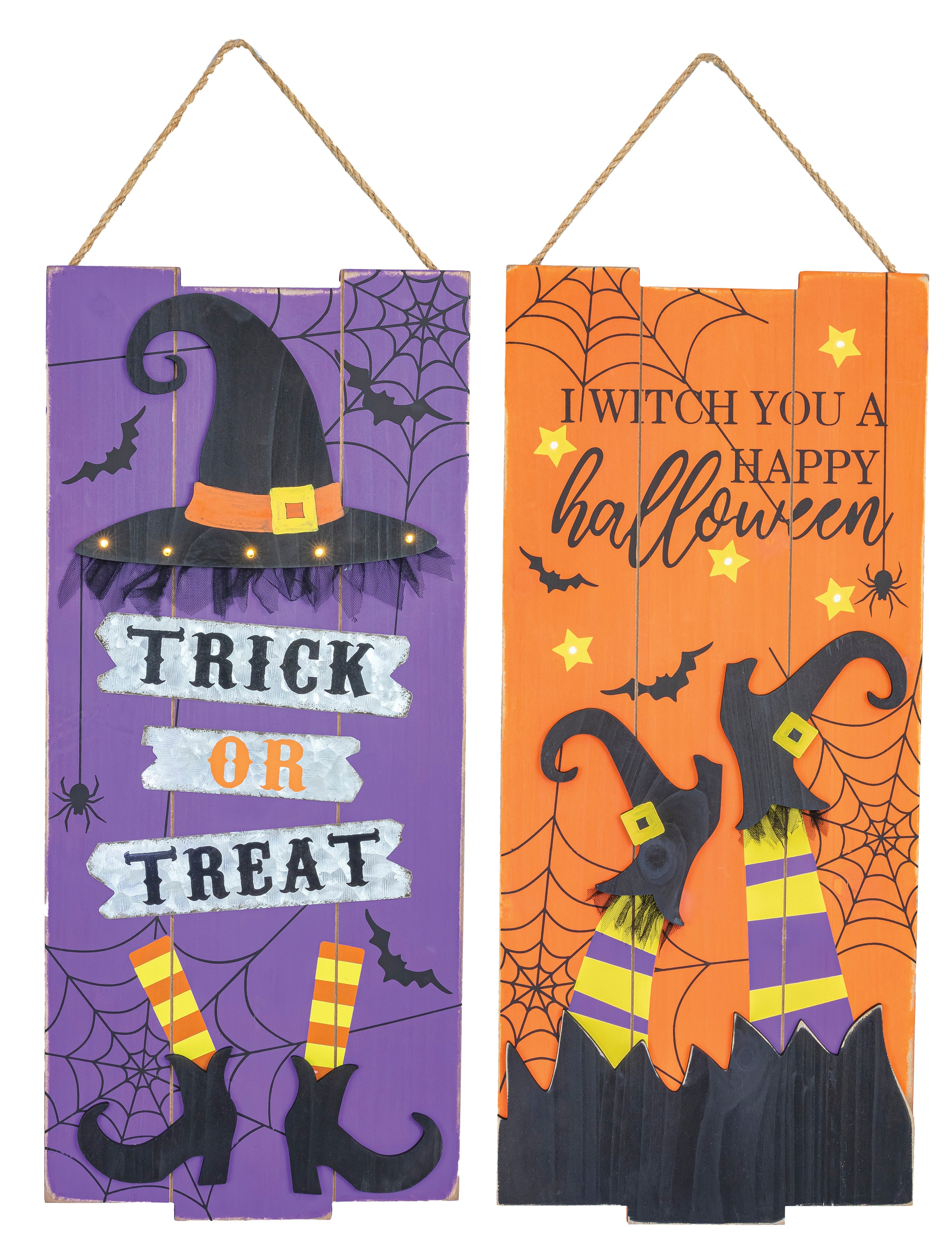 Witch Boot Tall Light-Up Halloween Sign Set of 2