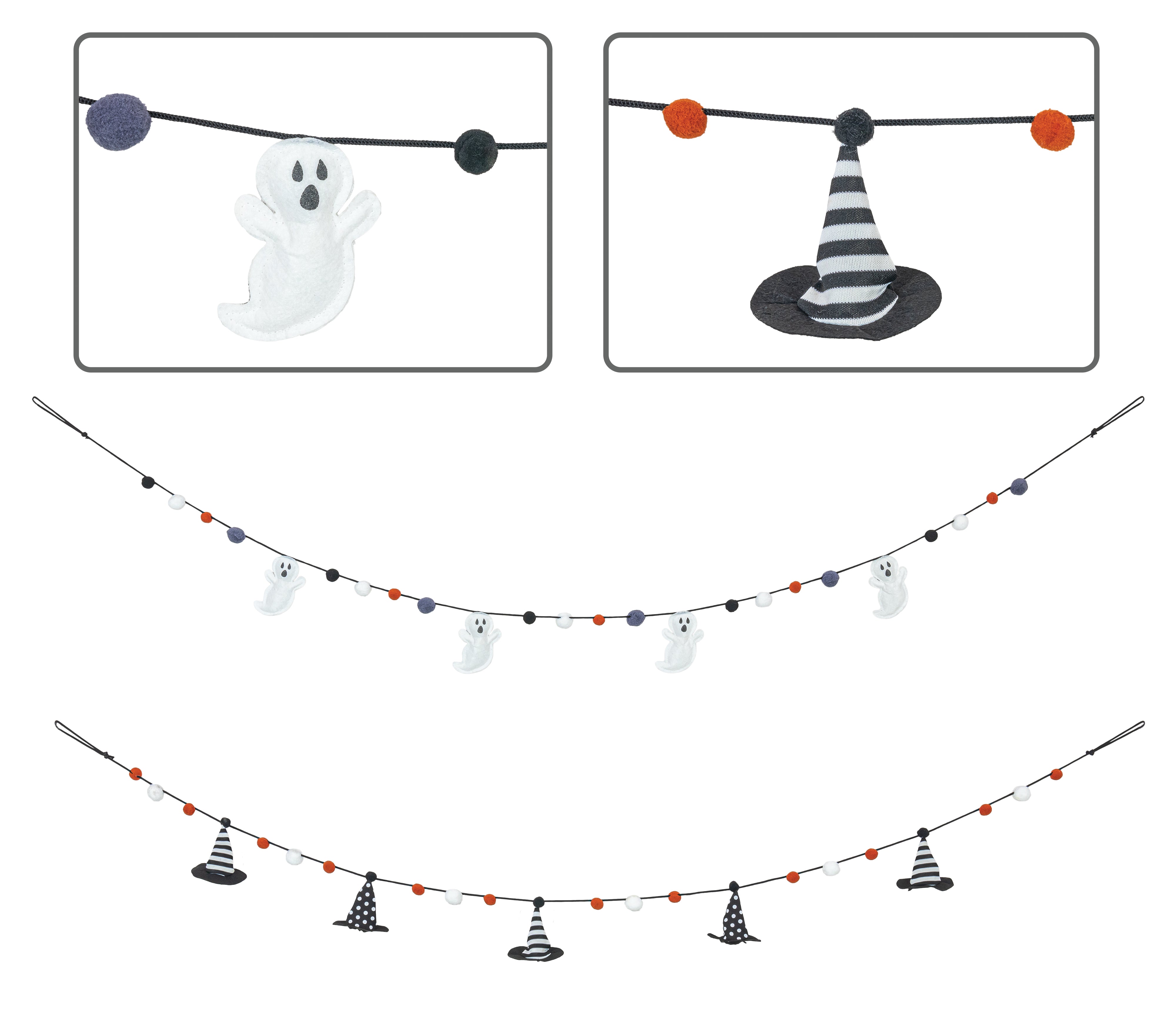 Halloween Ghost and Witch Hat Garland Set of 2