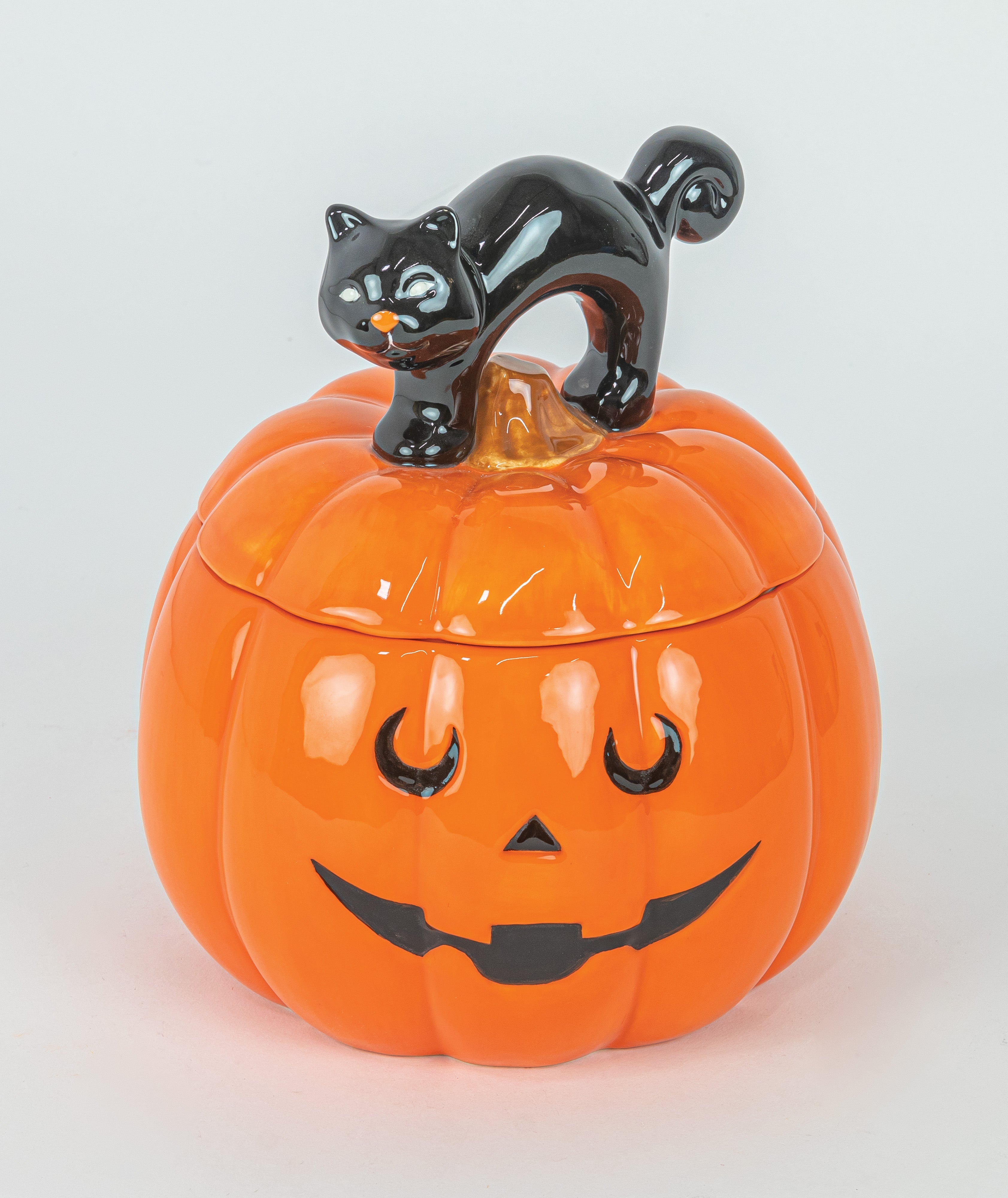 Jack-o-Lantern Black Cat Halloween Cookie Jar