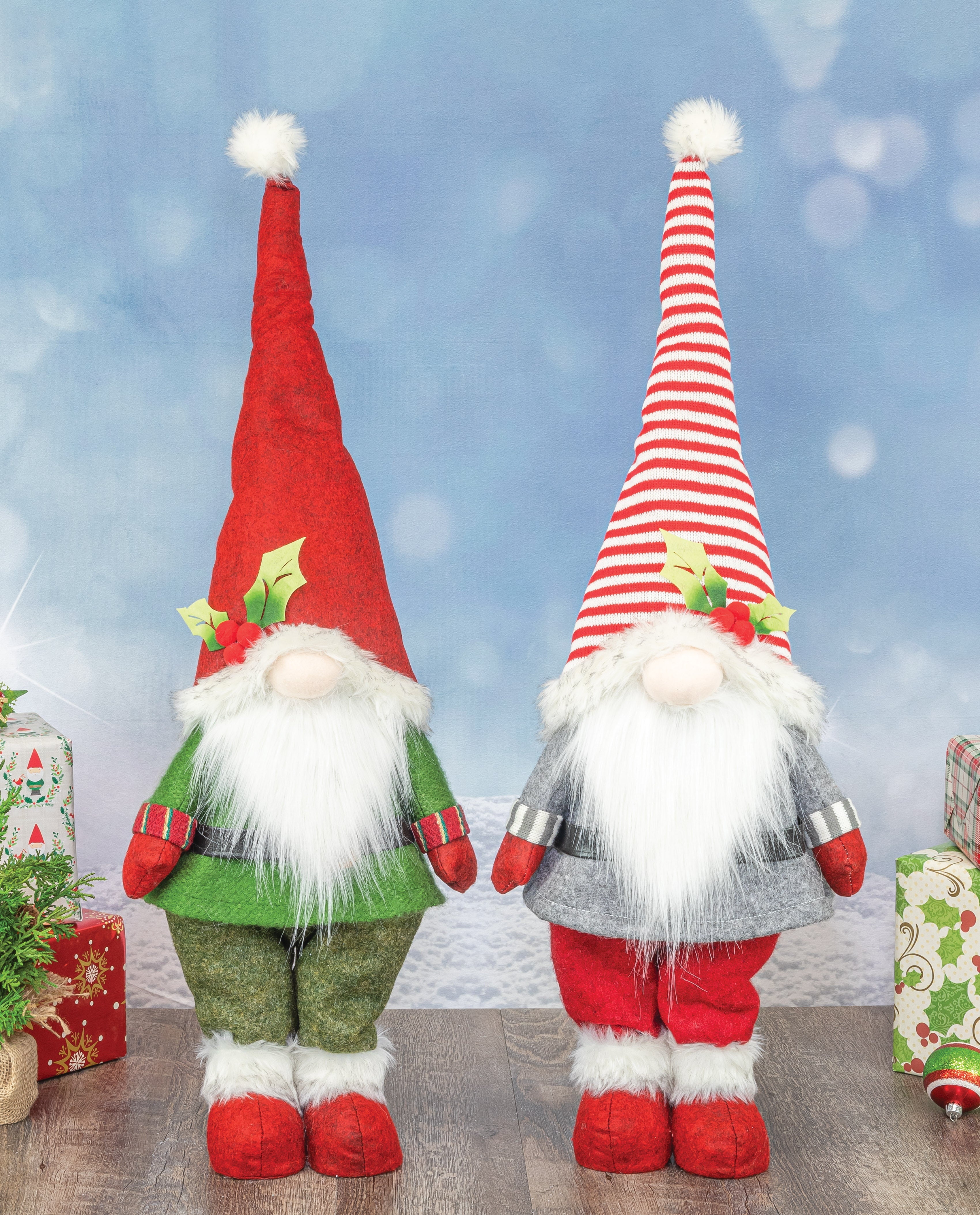 Striped Santa Gnome Standers Set of 2