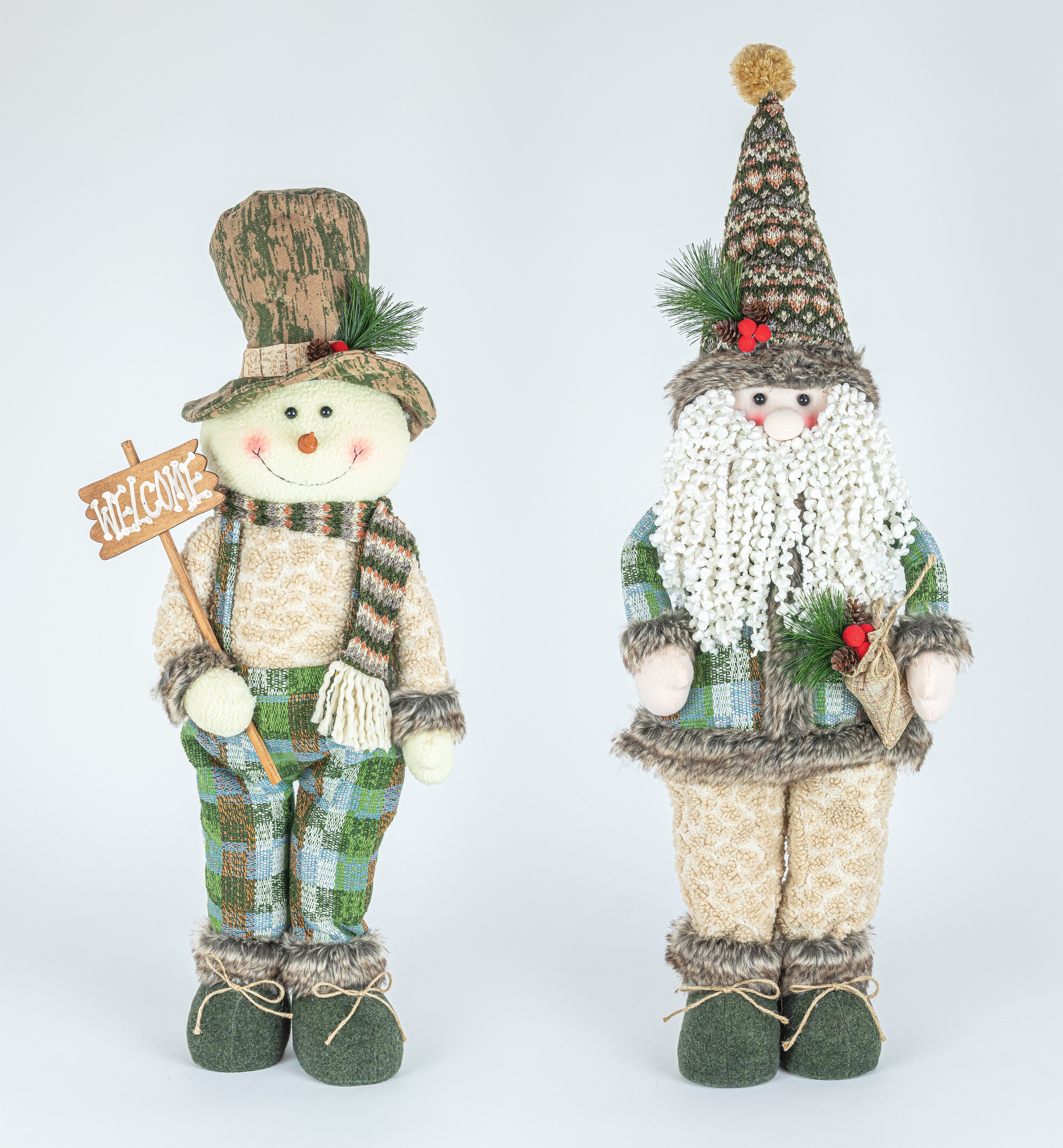 Northwoods Camo Santa and Snowman Standers Set of 2