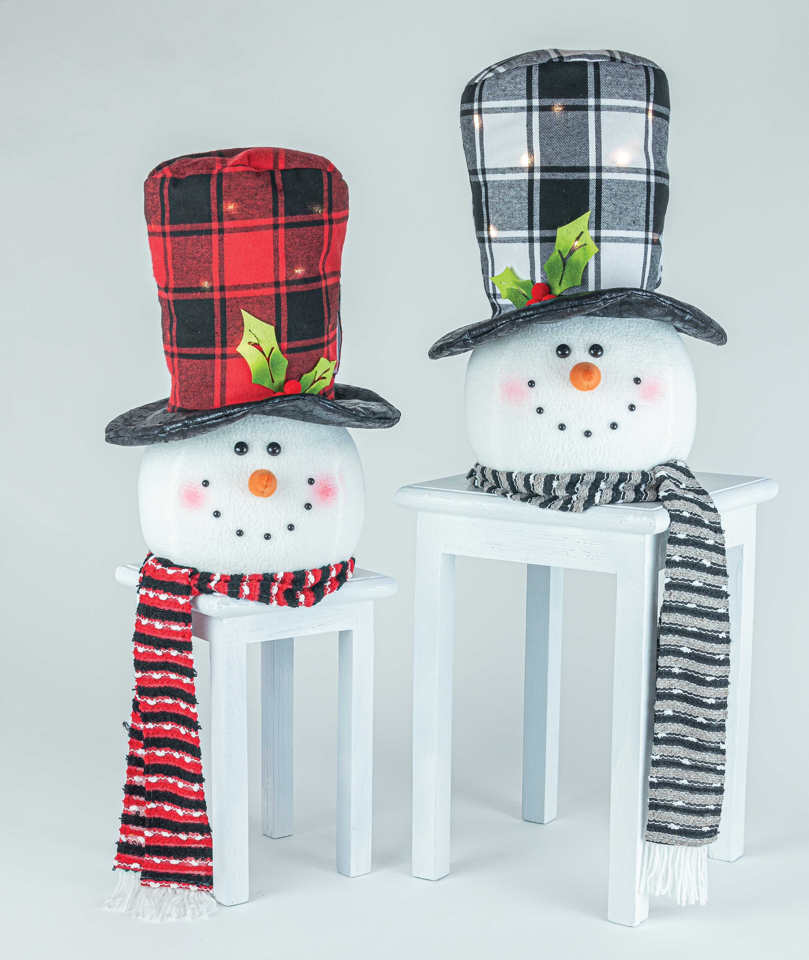 Top Hat Light-Up Snowman Head Set of 2