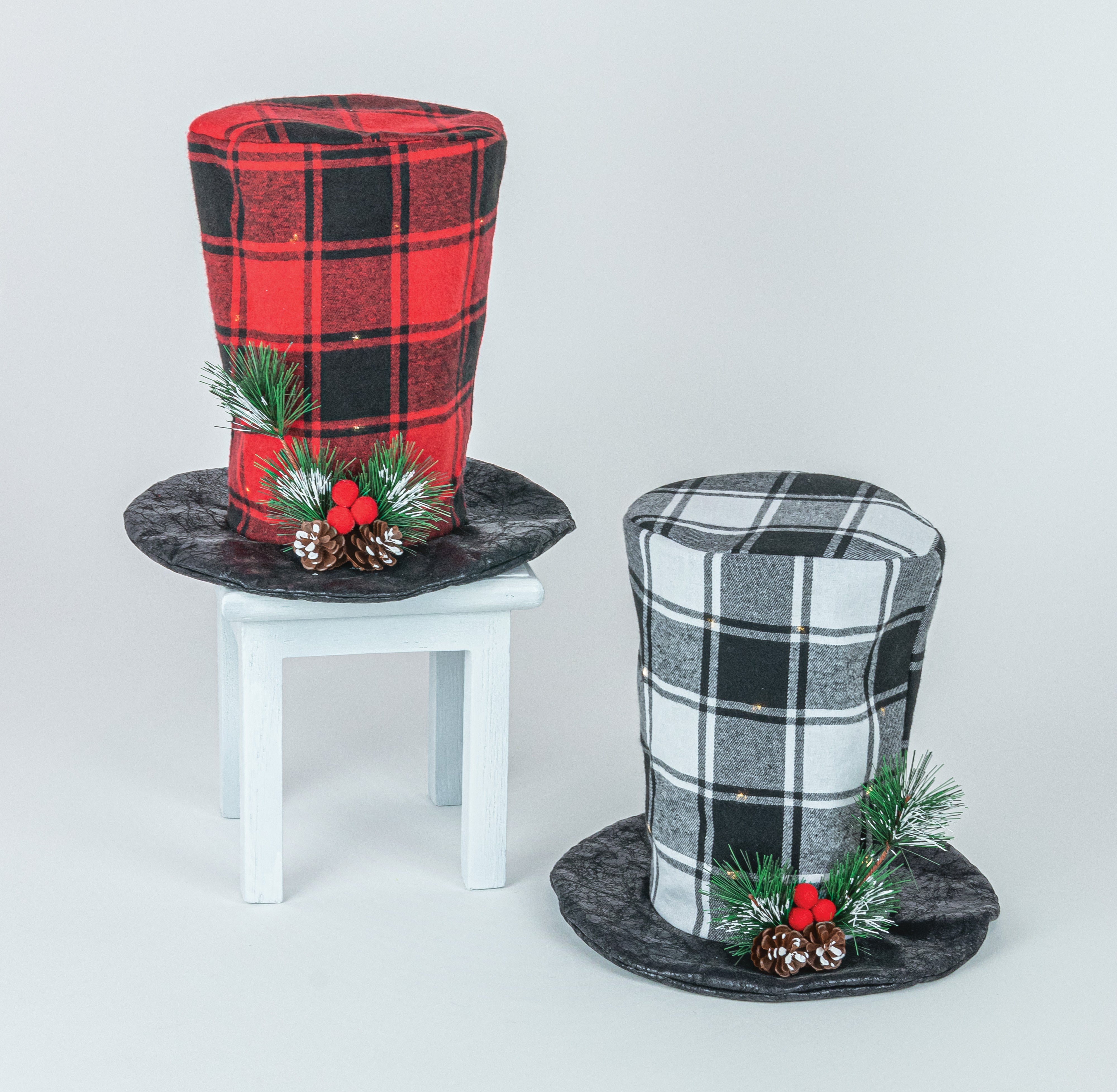 Plaid Top Hat Light Up Set of 2