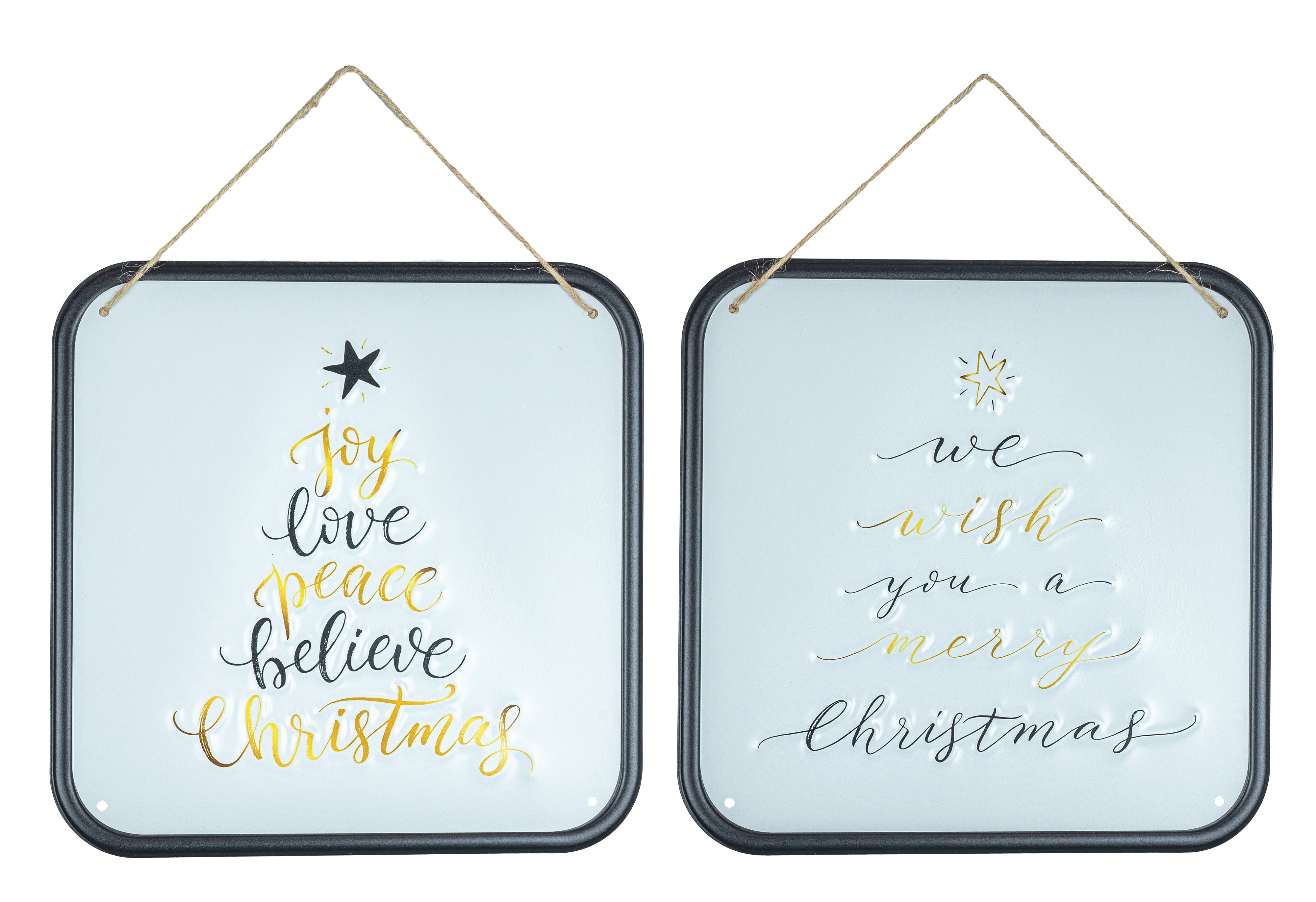 Joy Love Peace Wishes Metal Signs Set of 2