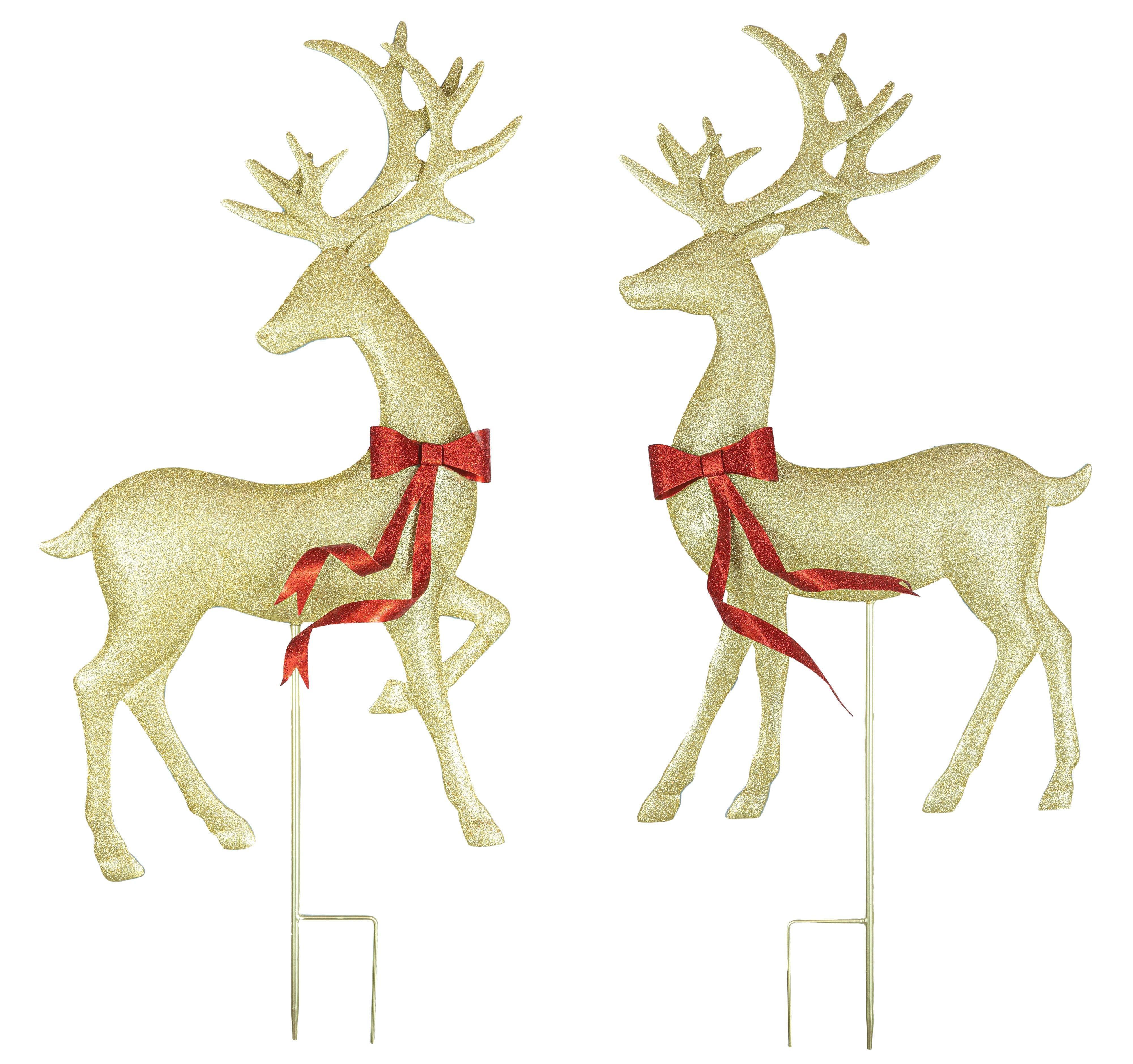 Shimmering Golden Deer Metal Stander Set of 2