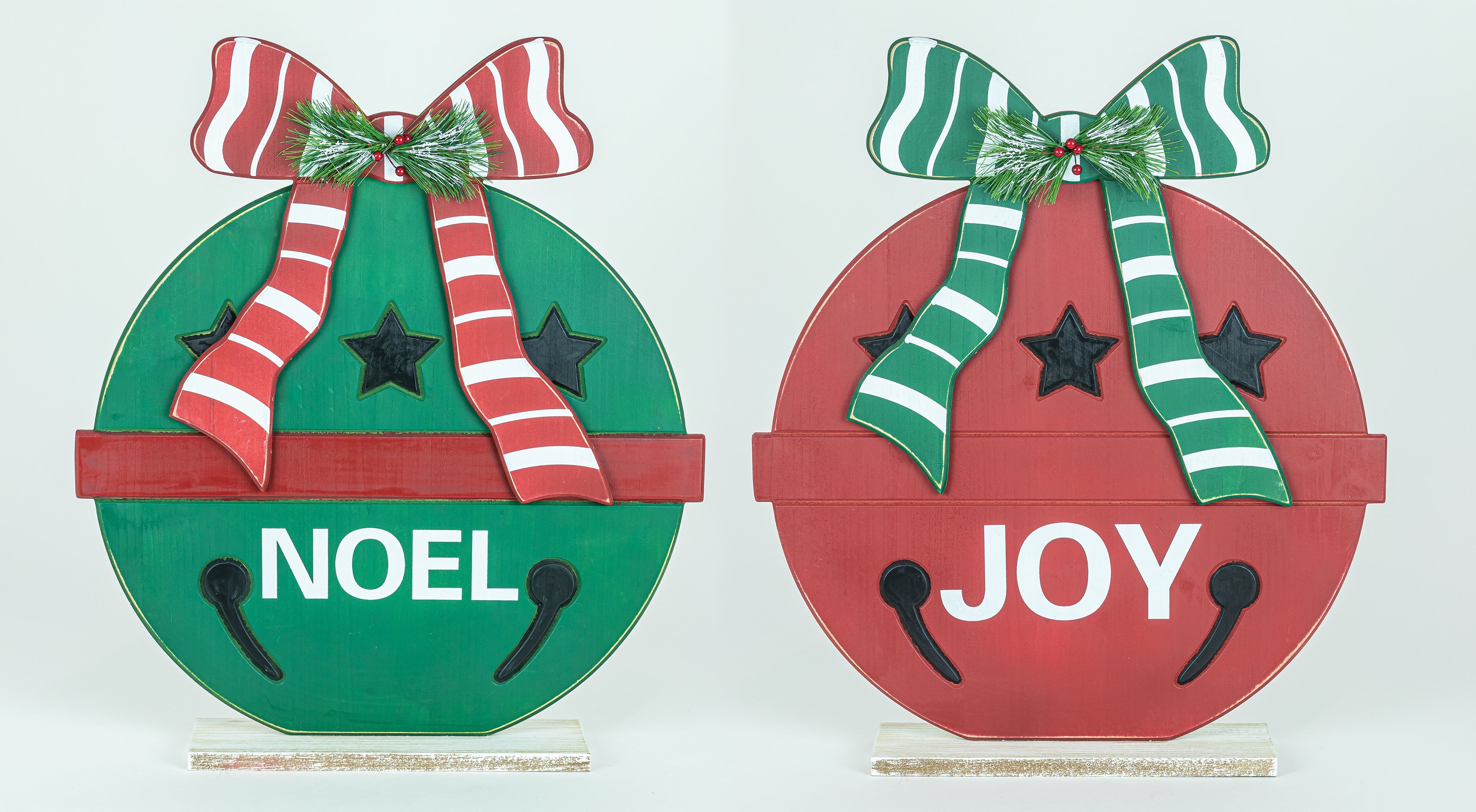 Oversized Noel Joy Wooden Bell Dimensional Greeter Set of 2