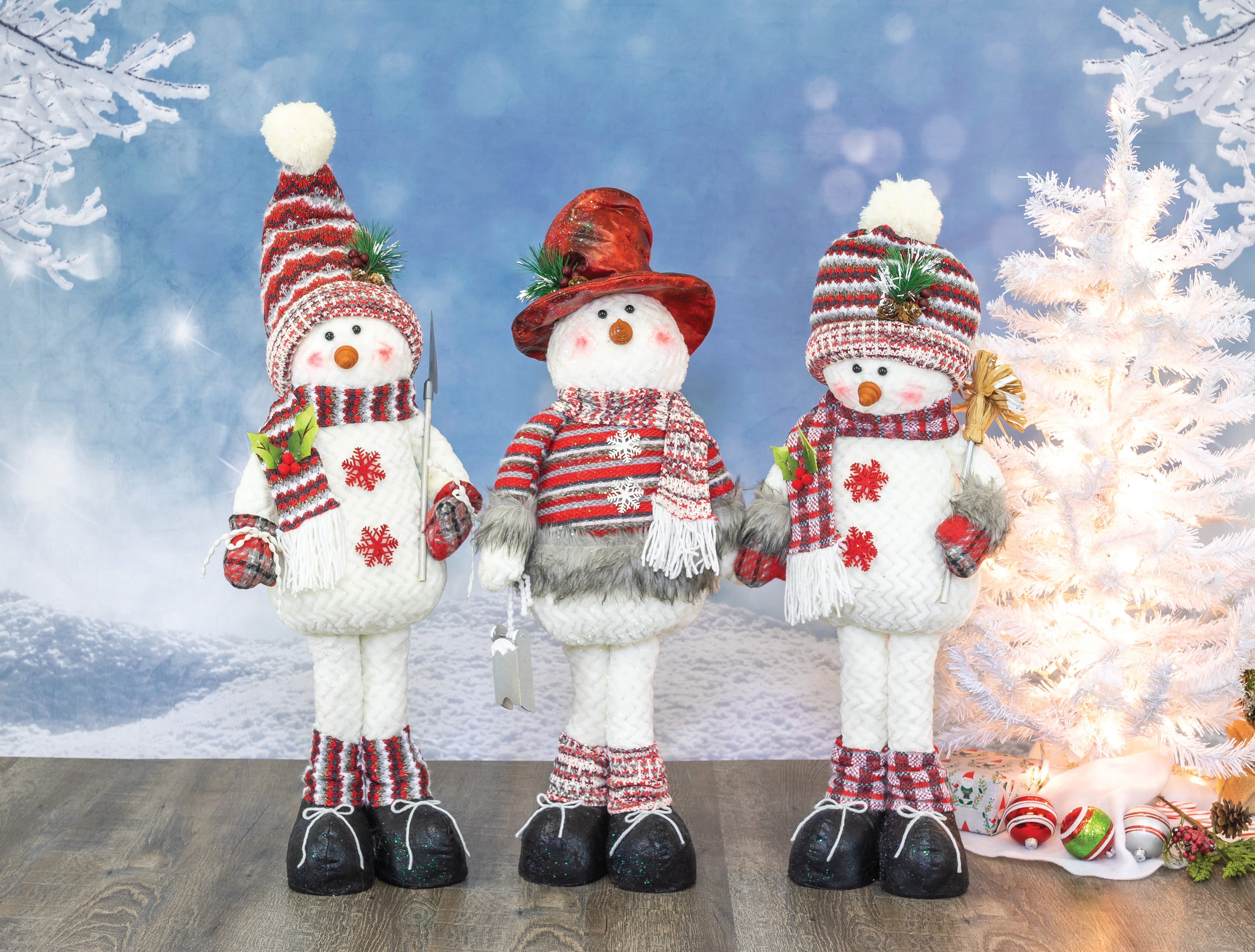 Frosted Cranberry Snowman Standers Set of 3