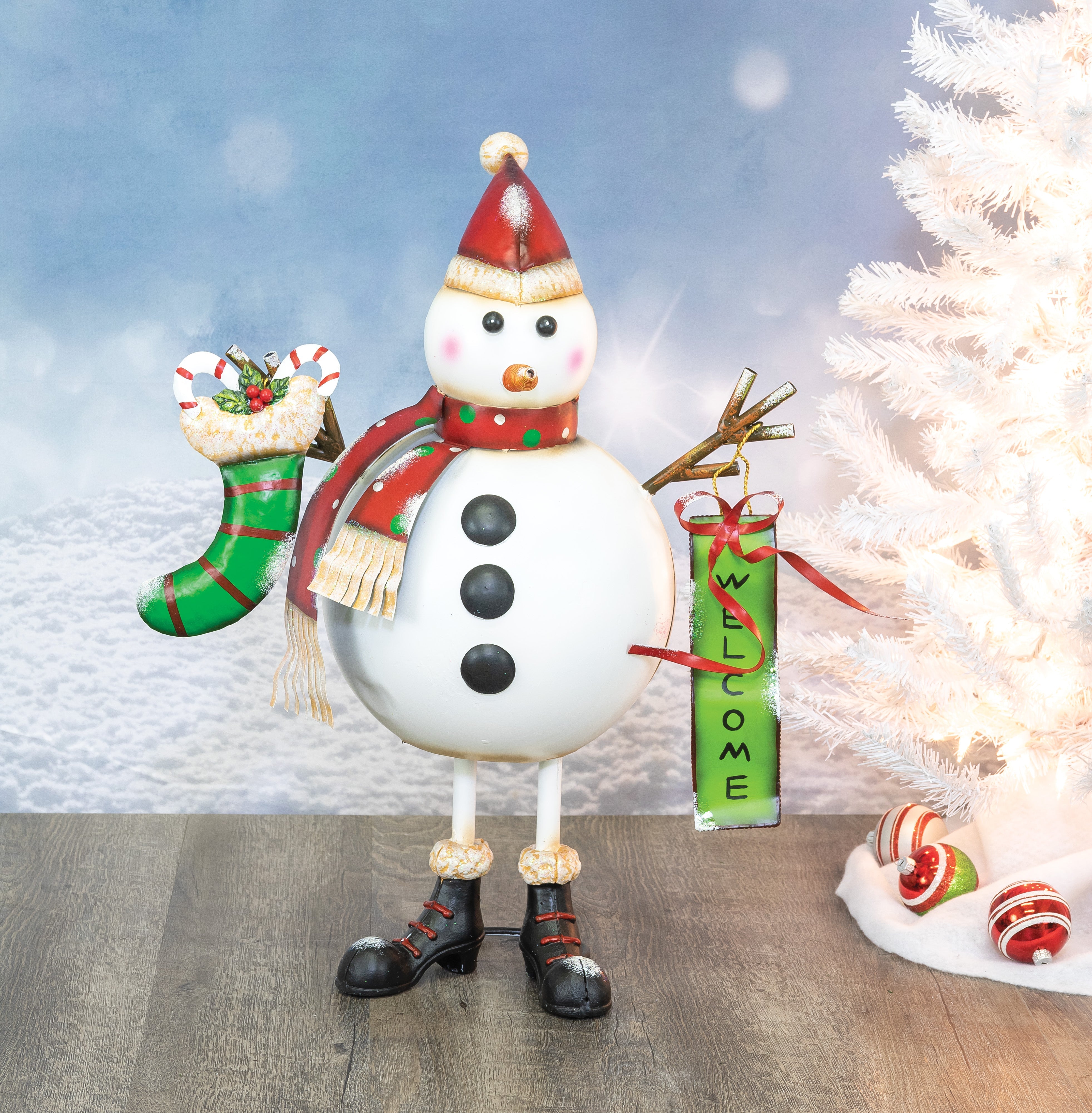 Sturdy Bobble Christmas Snowman Metal Stander