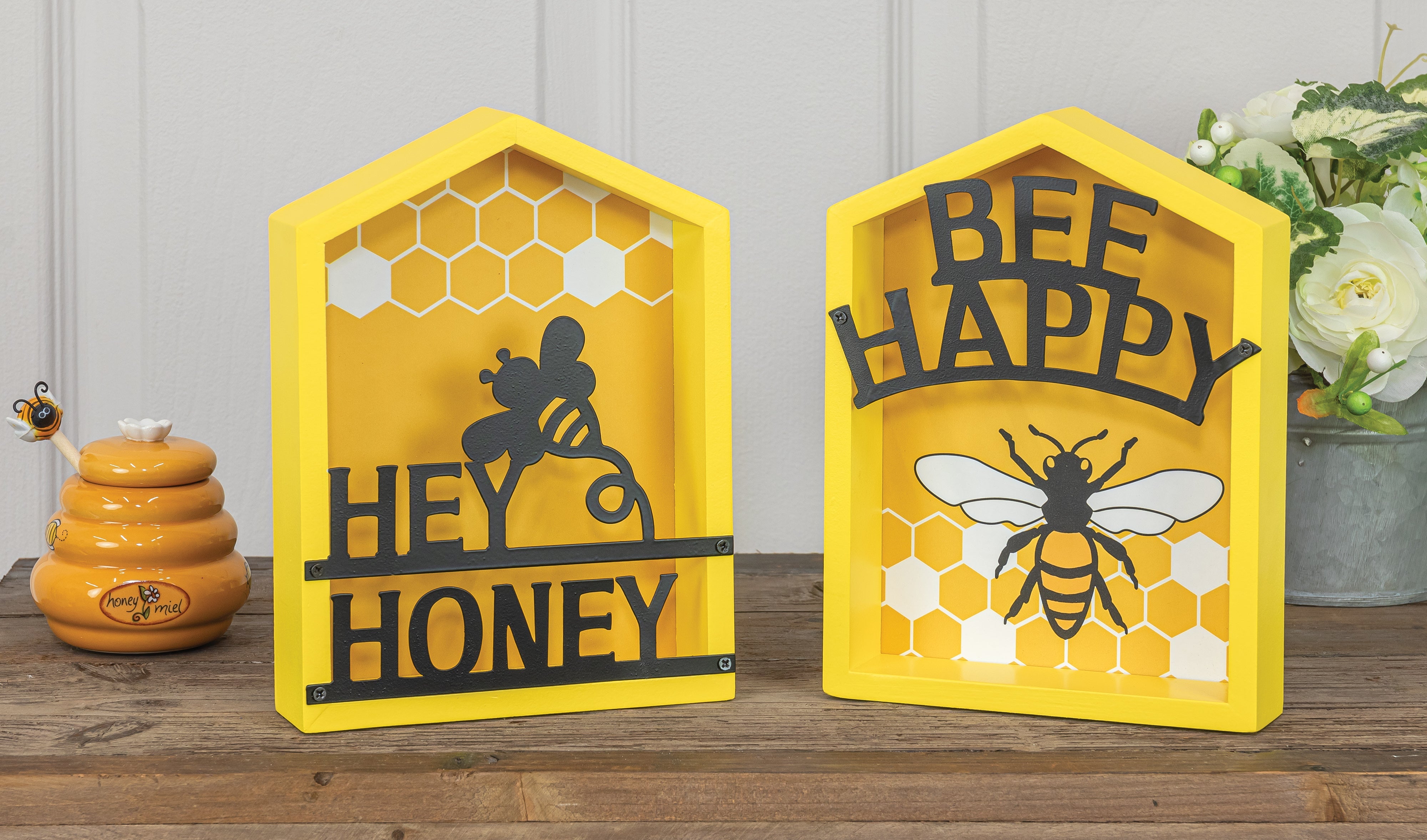 Hey Honey Bee Happy Tabletop Sign Set of 2