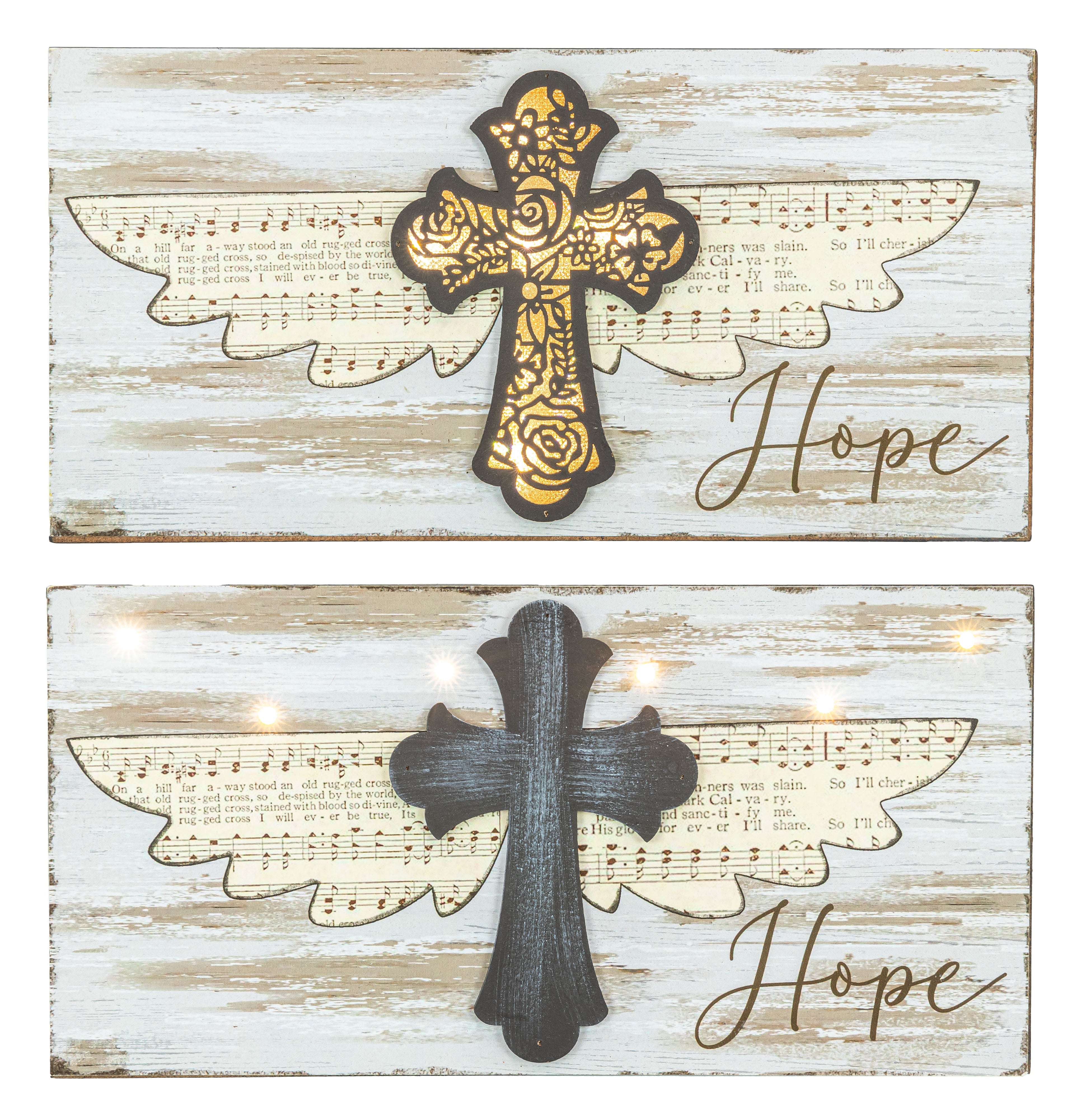 Light-Up Hope Cross Sign Set of 2